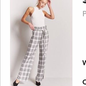 Plaid wide leg pants with stretchy waist